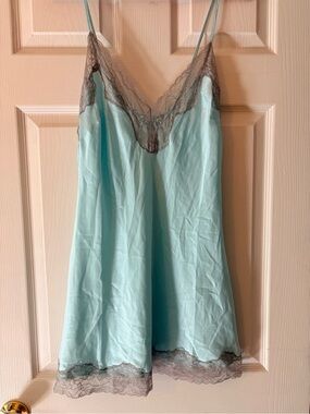 Jezebel Aqua Chemise with Gray Lace Trim